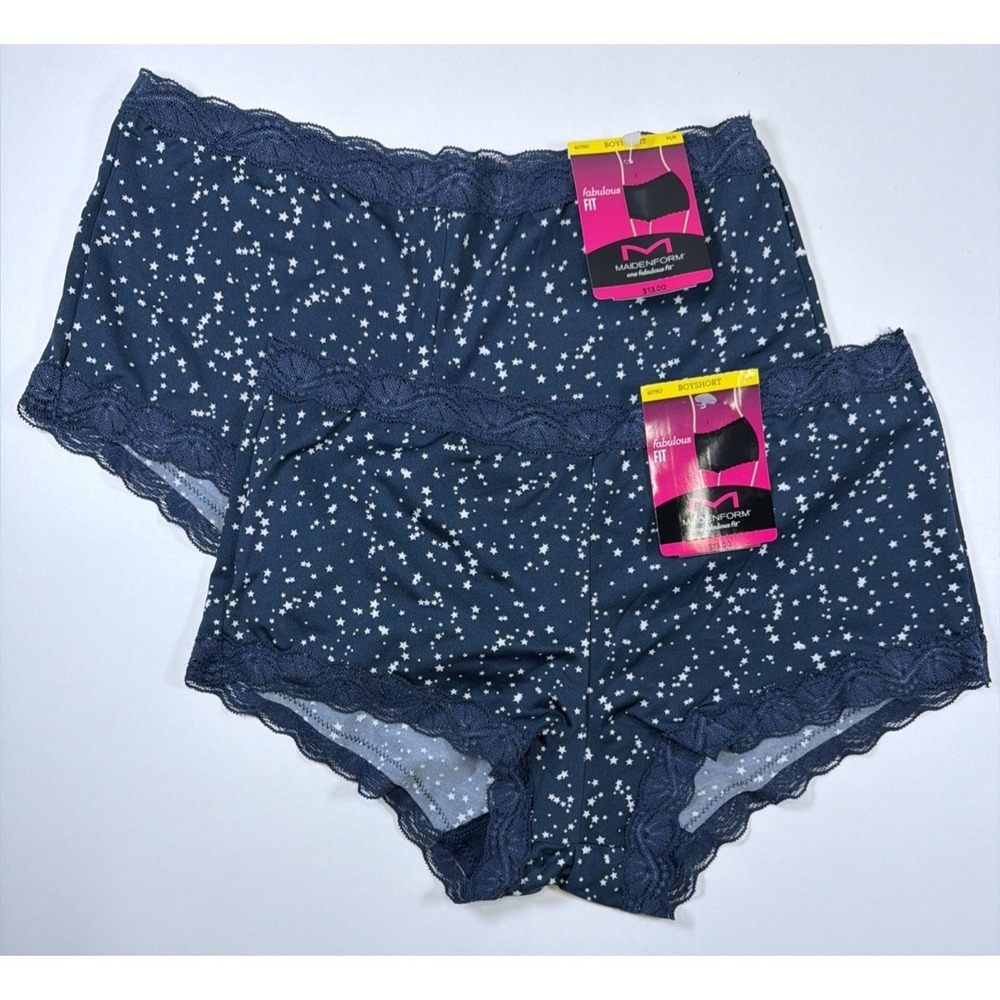 Maidenform Microfiber Boyshort Panties With Lace Blue Star 40760 Size M/6 2 Pack